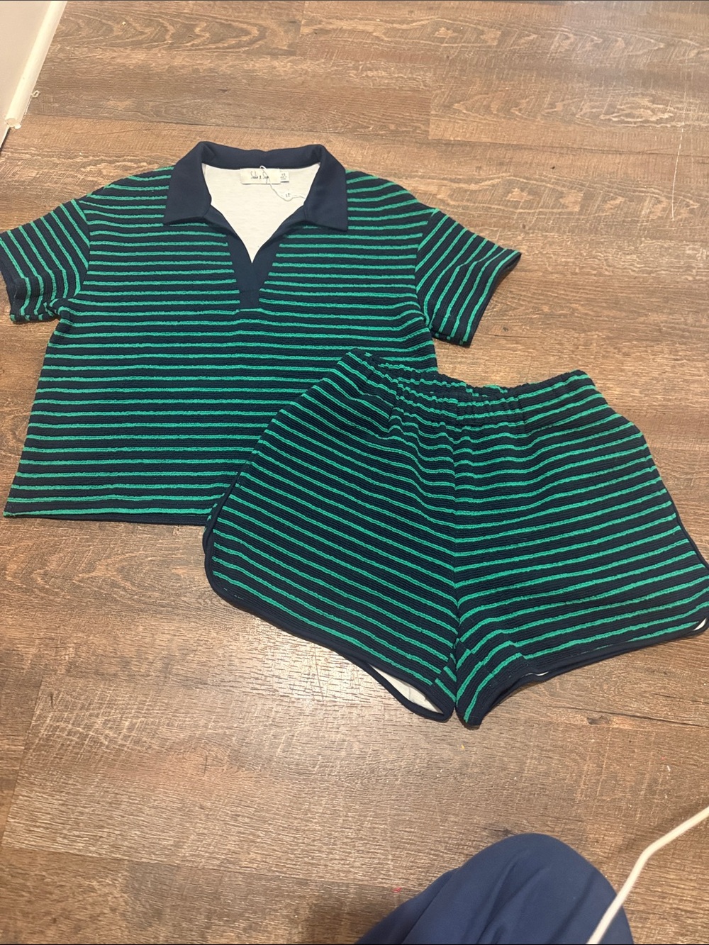 Sadie & Sage Green and Navy Striped Polo set